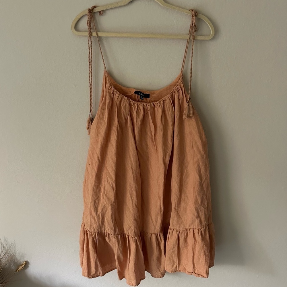 Lulus Dreaming of Sunshine Tassel Tie Strap Bohemian Coastal Tunic Dress Size M - Picture 3 of 10